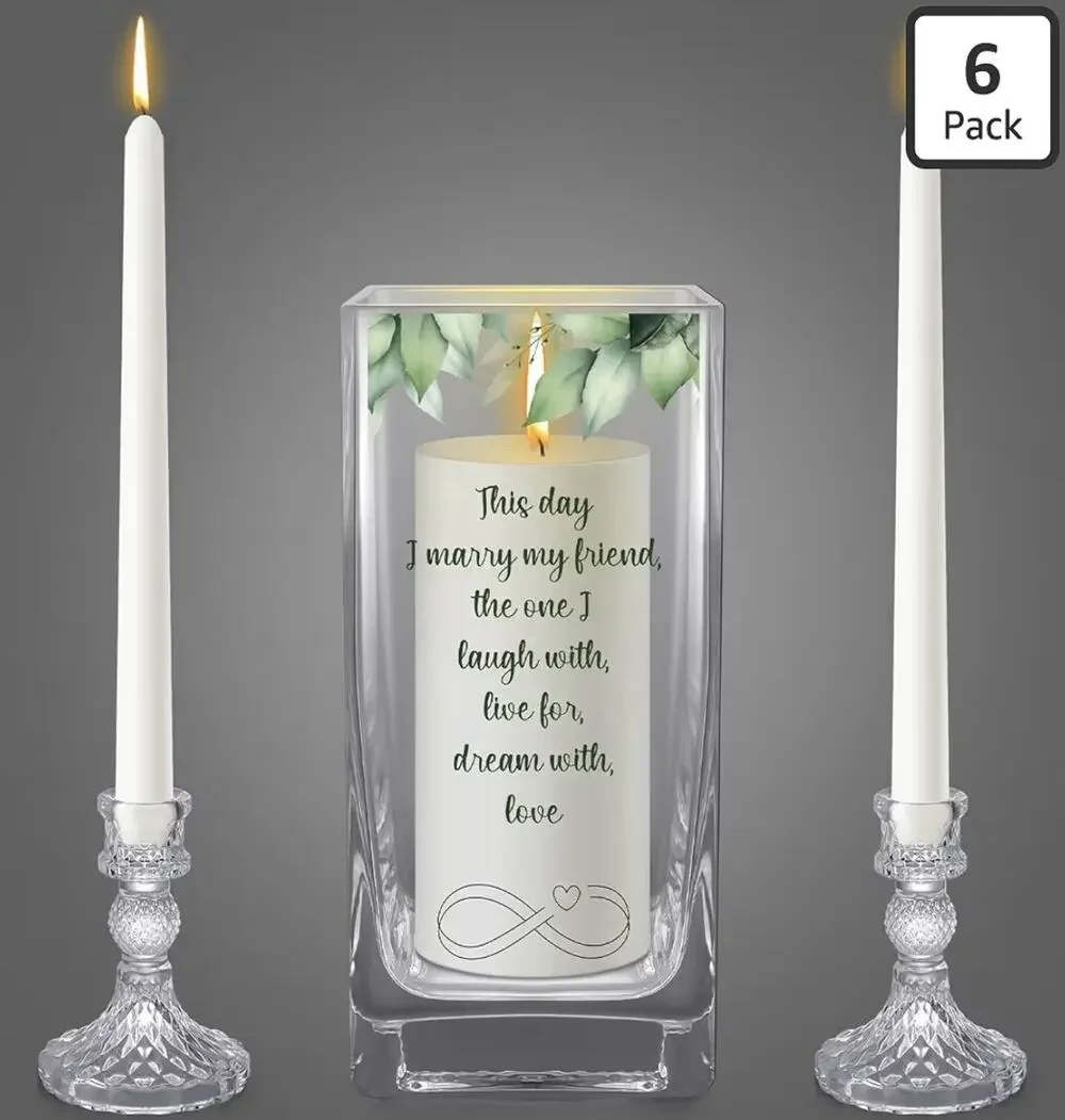 FoldTier Unity Wedding Candle Ceremony Set Glass Holder Taper Pillar Candles